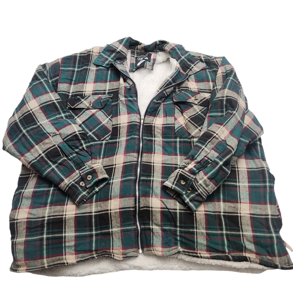 Vintage 80s Cortina Green Plaid Sherpa Lined Warm Lumberjack Jacket Size 3X